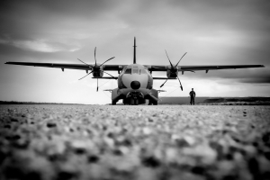 Parked up on the gravel runway at Ablitas after suffering a puncture © Karl Drage - www.globalaviationresource.com