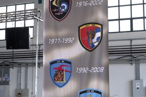 Badges of the five HAF squadrons to have flown the A-7 displayed at the retirement ceremony © Tom Gibbons - Global Aviation Resource