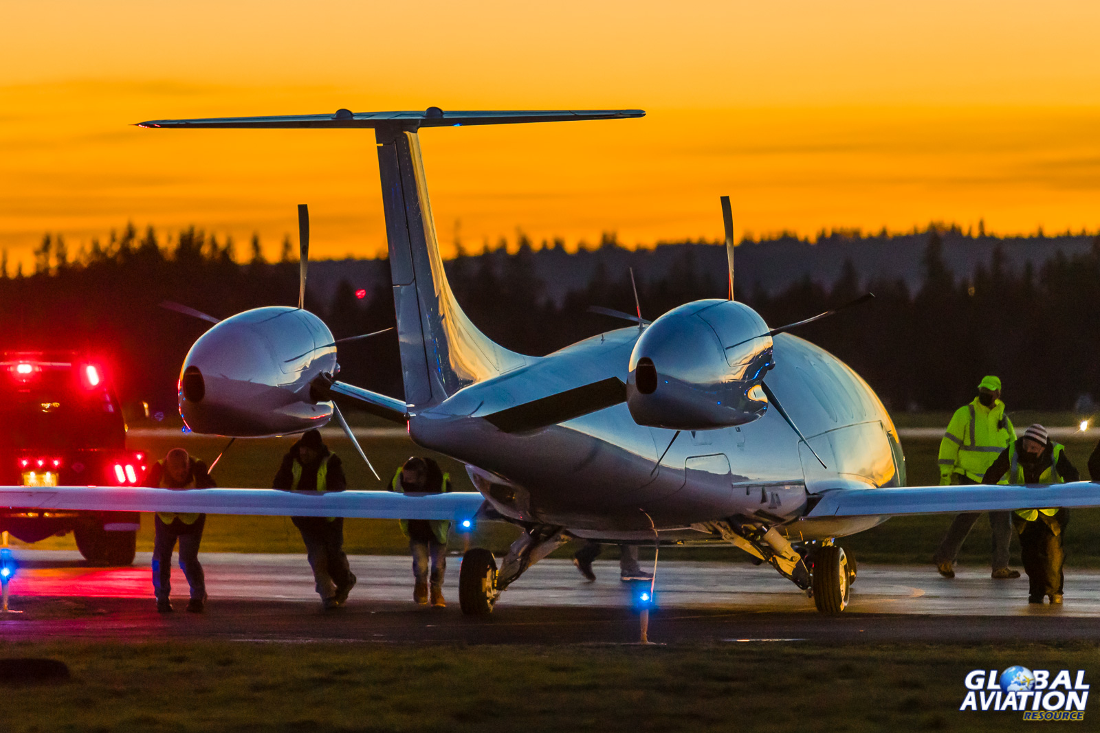 The sun has set but the sky's remaining light emphasises the airframe shape © Rob Edgcumbe - Global Aviation Resource