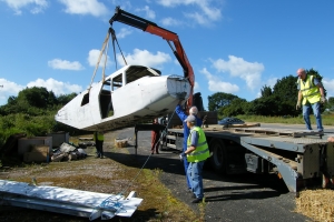 17 July 2010 fuselage loading operations in progress in B-N car park, July, 2010.  © Bob Wealthy Collection