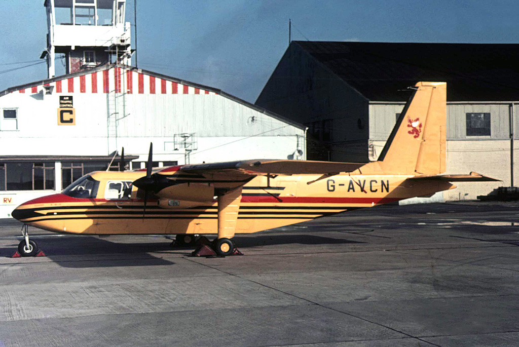 Following its delivery to Glos Air in August, 1967, BN-2 Islander G-AVCN, emerged in early 1968 in the colours of the newly formed Channel Islands operator Aurigny Air Services. This aircraft operated the airline’s first passenger carrying flight on 1 March, 1968. © BN Historians/BNAPS