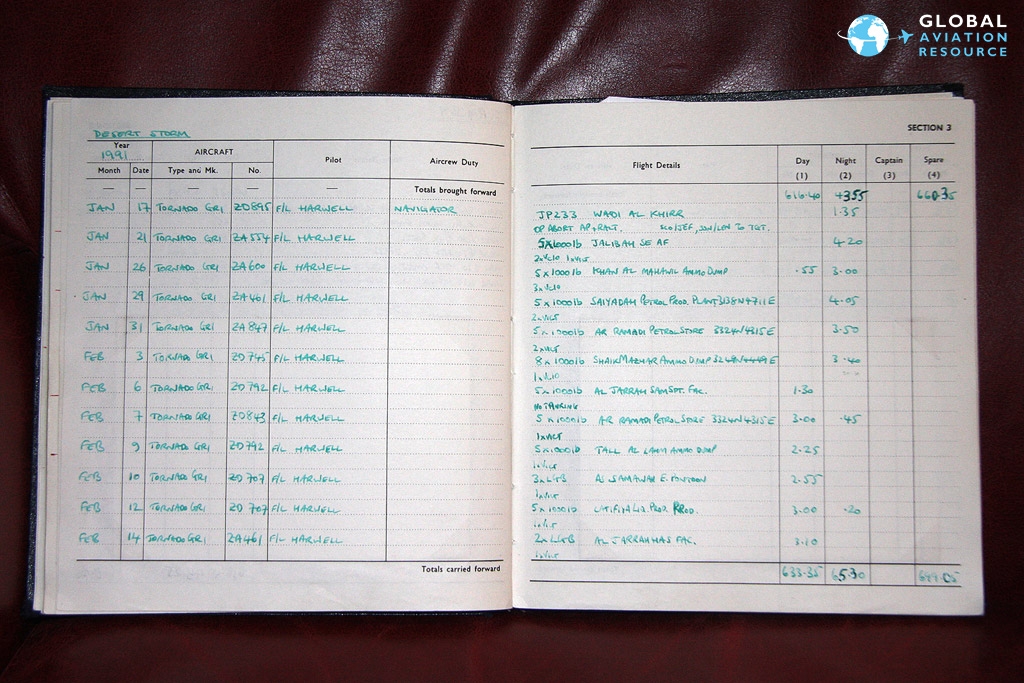 65.5 hours of operational sorties recorded in Martin's log book © Gareth Stringer